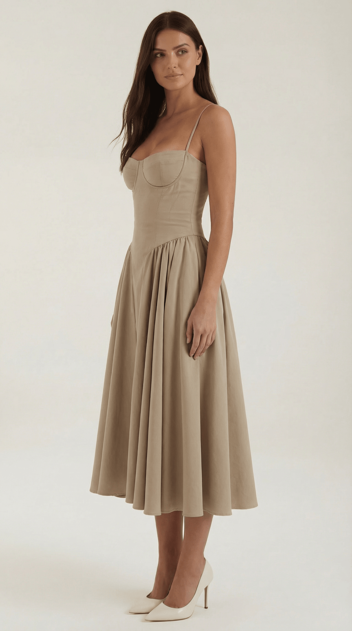 Women Midi Dress Corset Fit Sweetheart Neckline Design