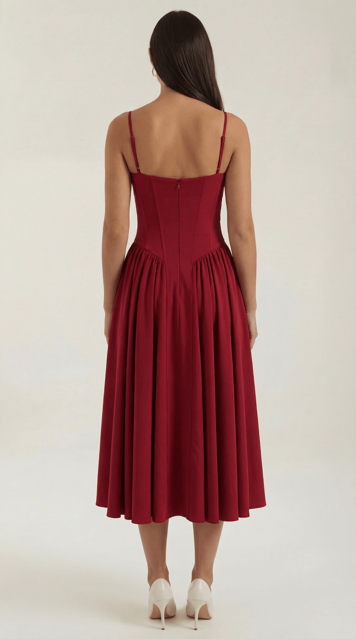 Women Midi Dress Corset Fit Sweetheart Neckline Design