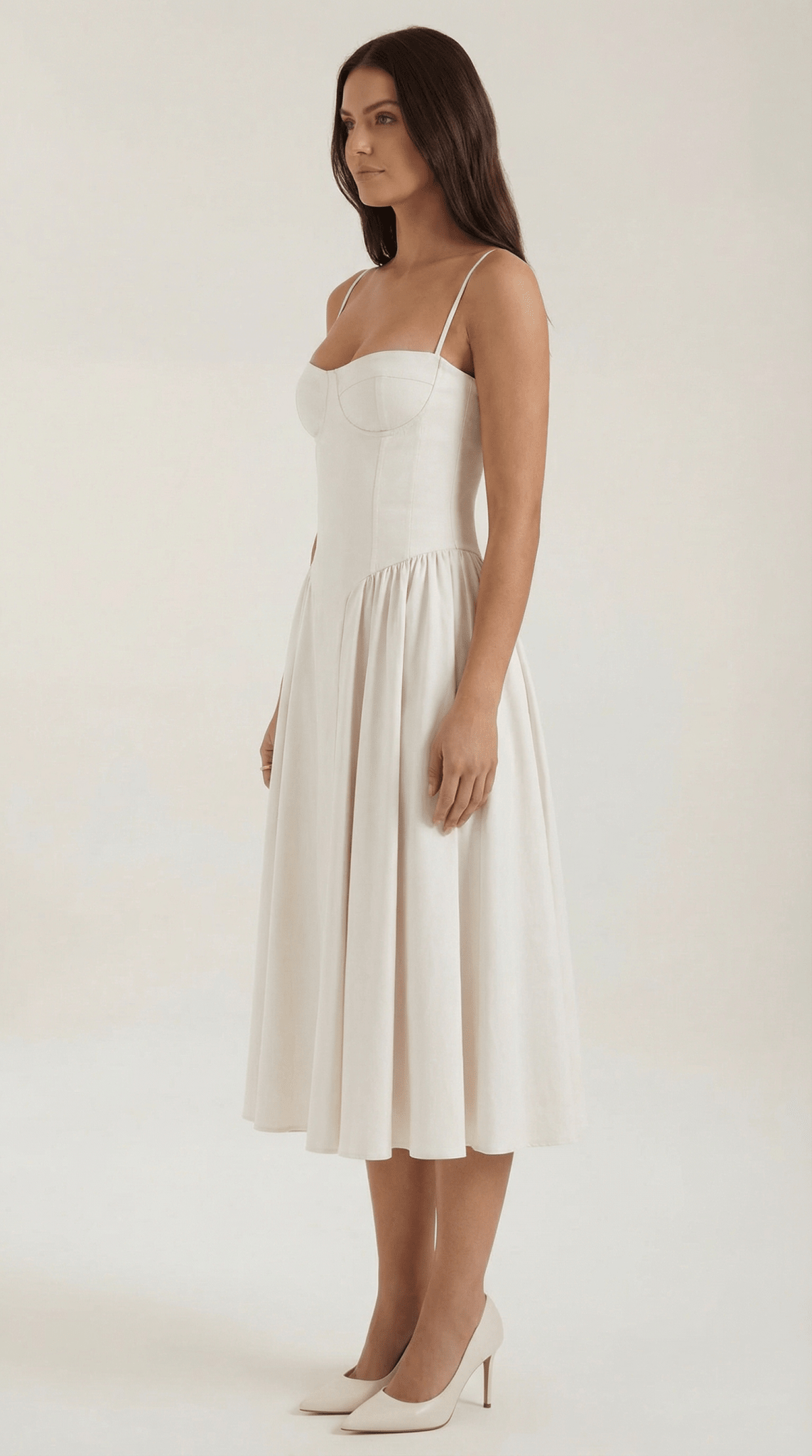 Women Midi Dress Corset Fit Sweetheart Neckline Design