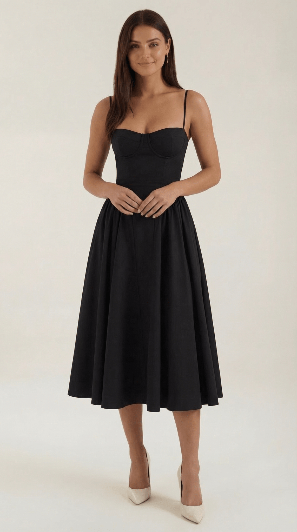 Women Midi Dress Corset Fit Sweetheart Neckline Design