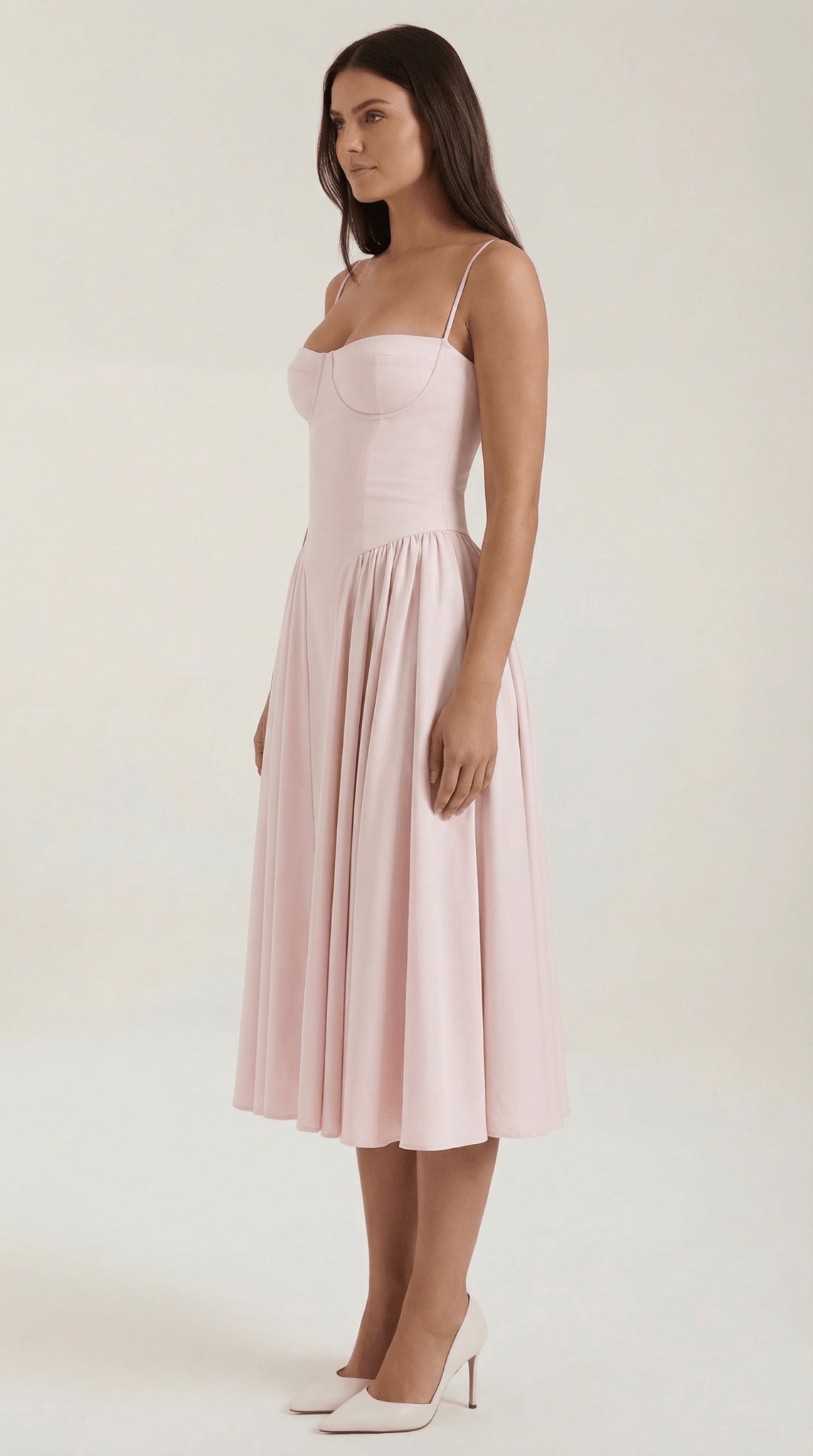 Women Midi Dress Corset Fit Sweetheart Neckline Design
