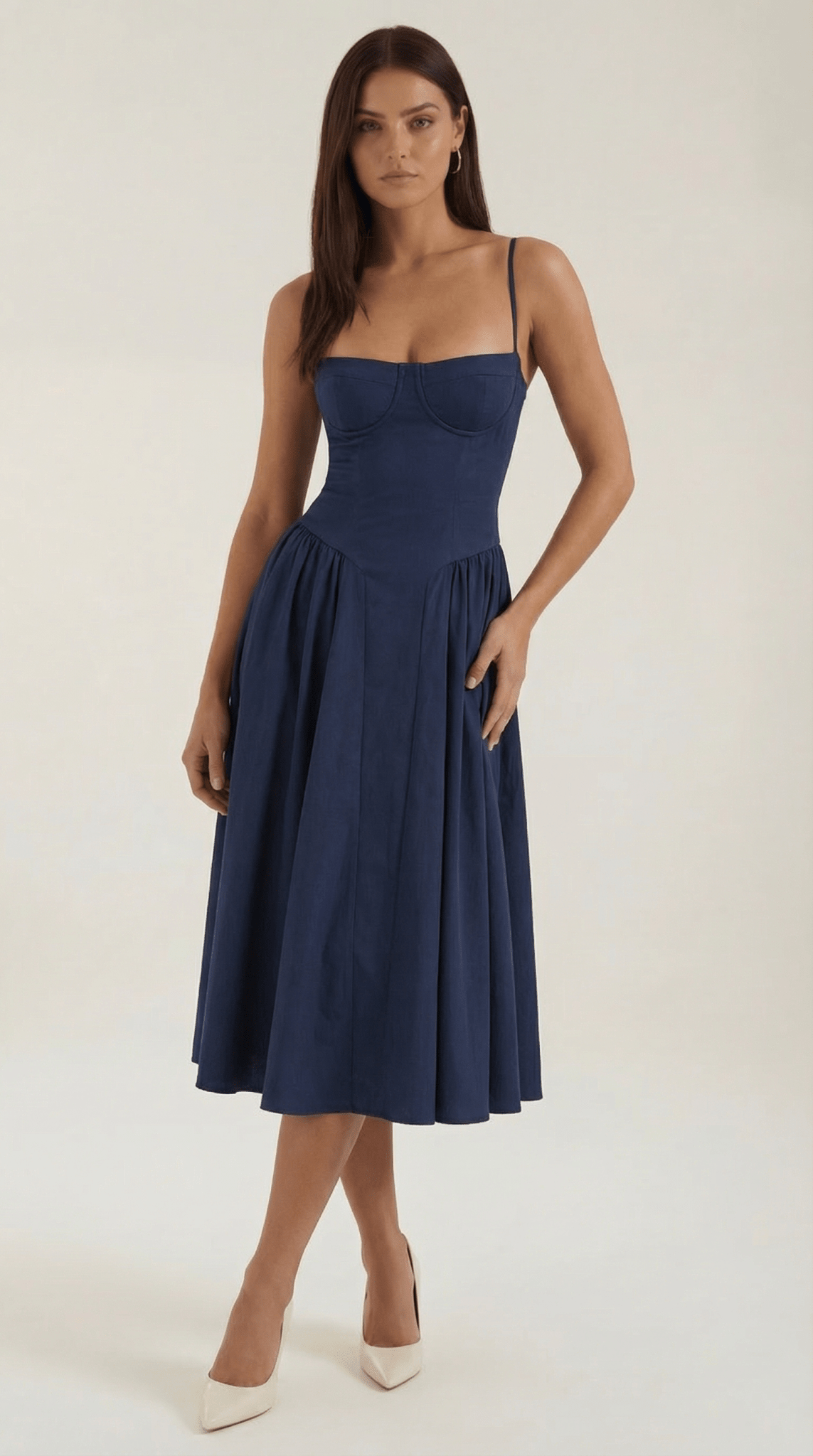 Women Midi Dress Corset Fit Sweetheart Neckline Design
