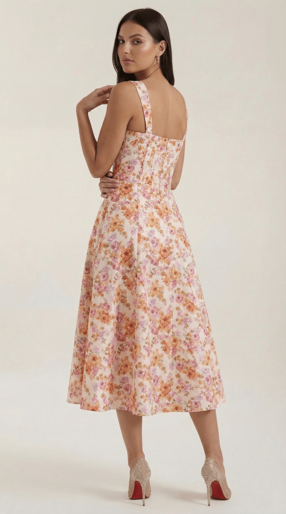 Women Midi Dress Sweetheart Neckline A-Line Silhouette