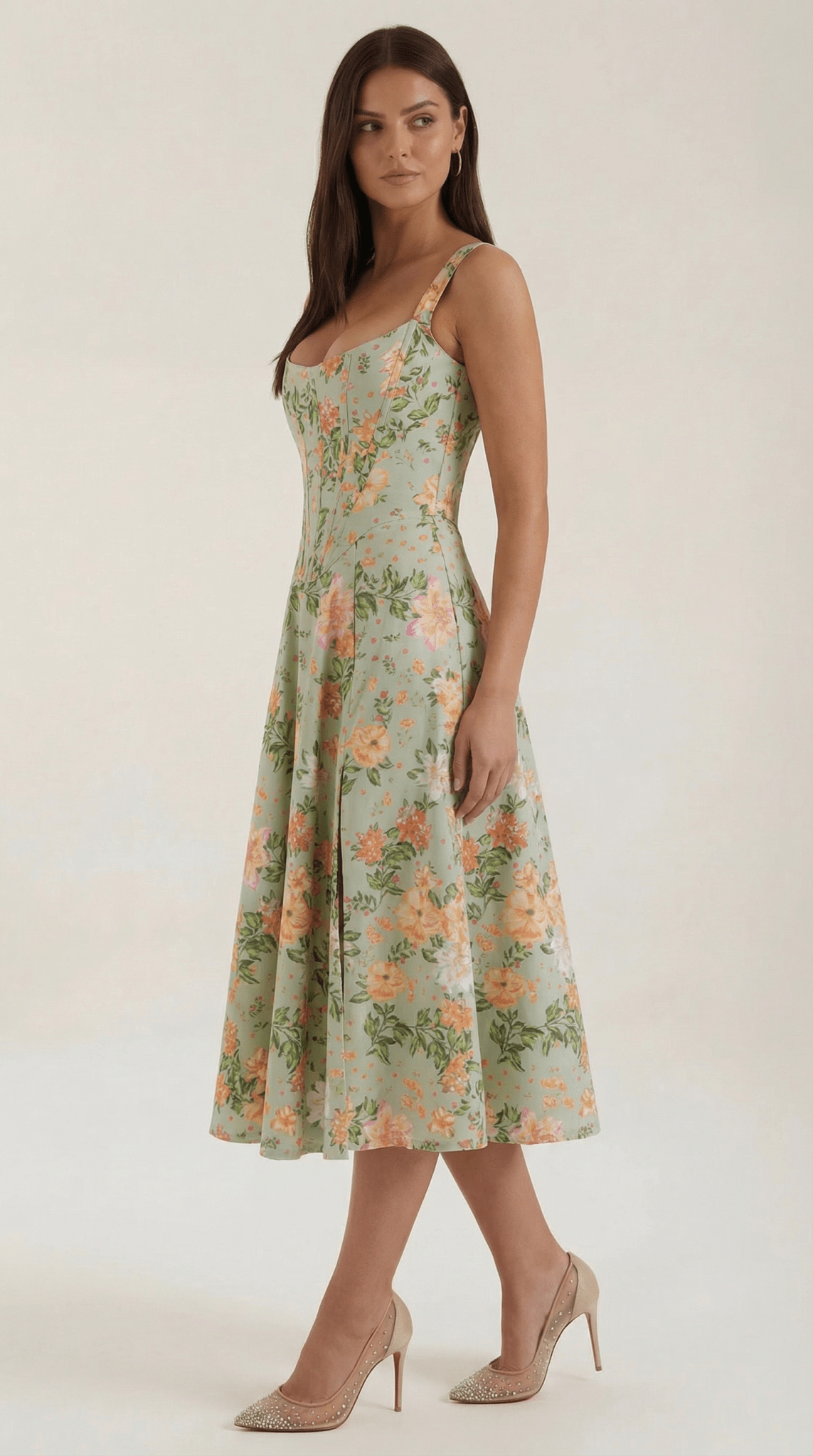 Women Midi Dress Sweetheart Neckline A-Line Silhouette