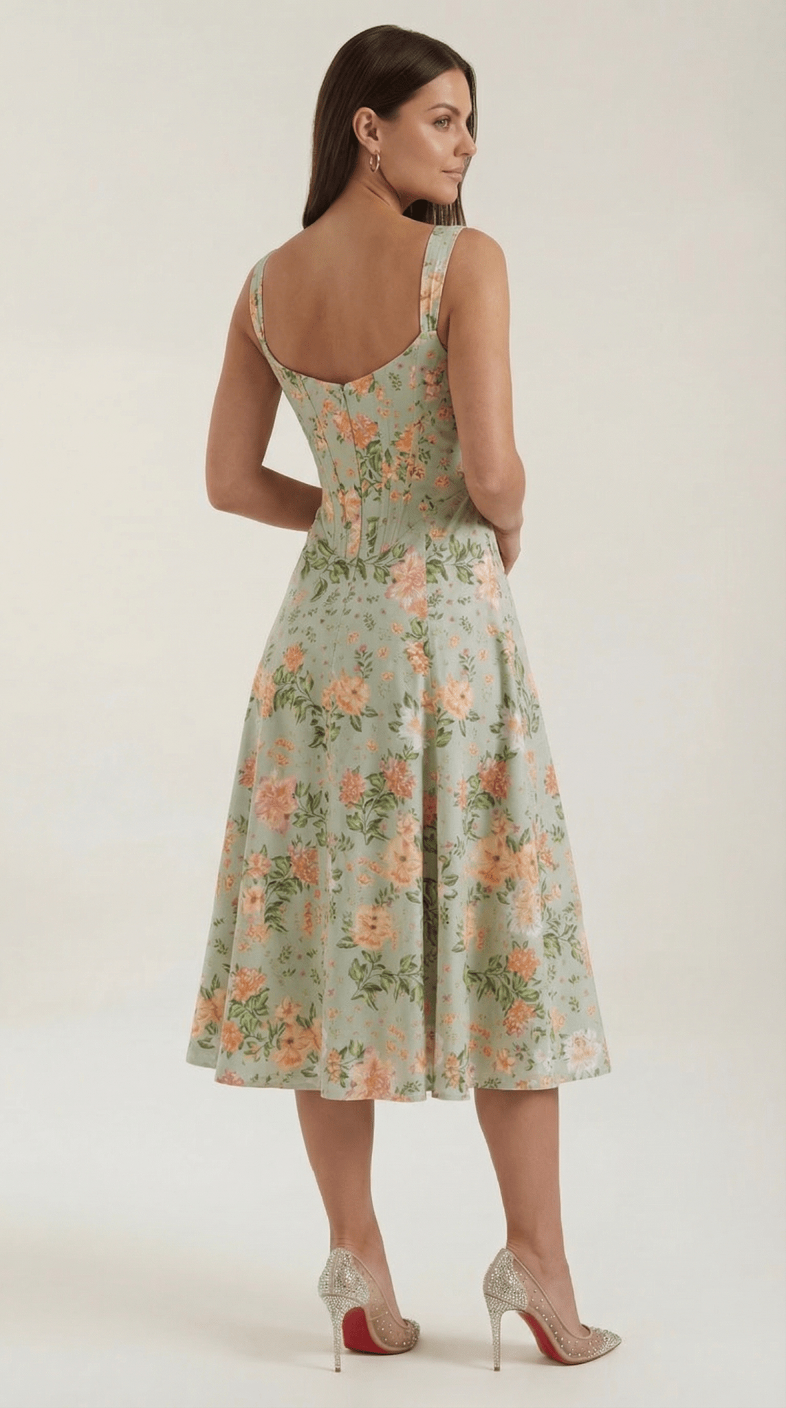 Women Midi Dress Sweetheart Neckline A-Line Silhouette