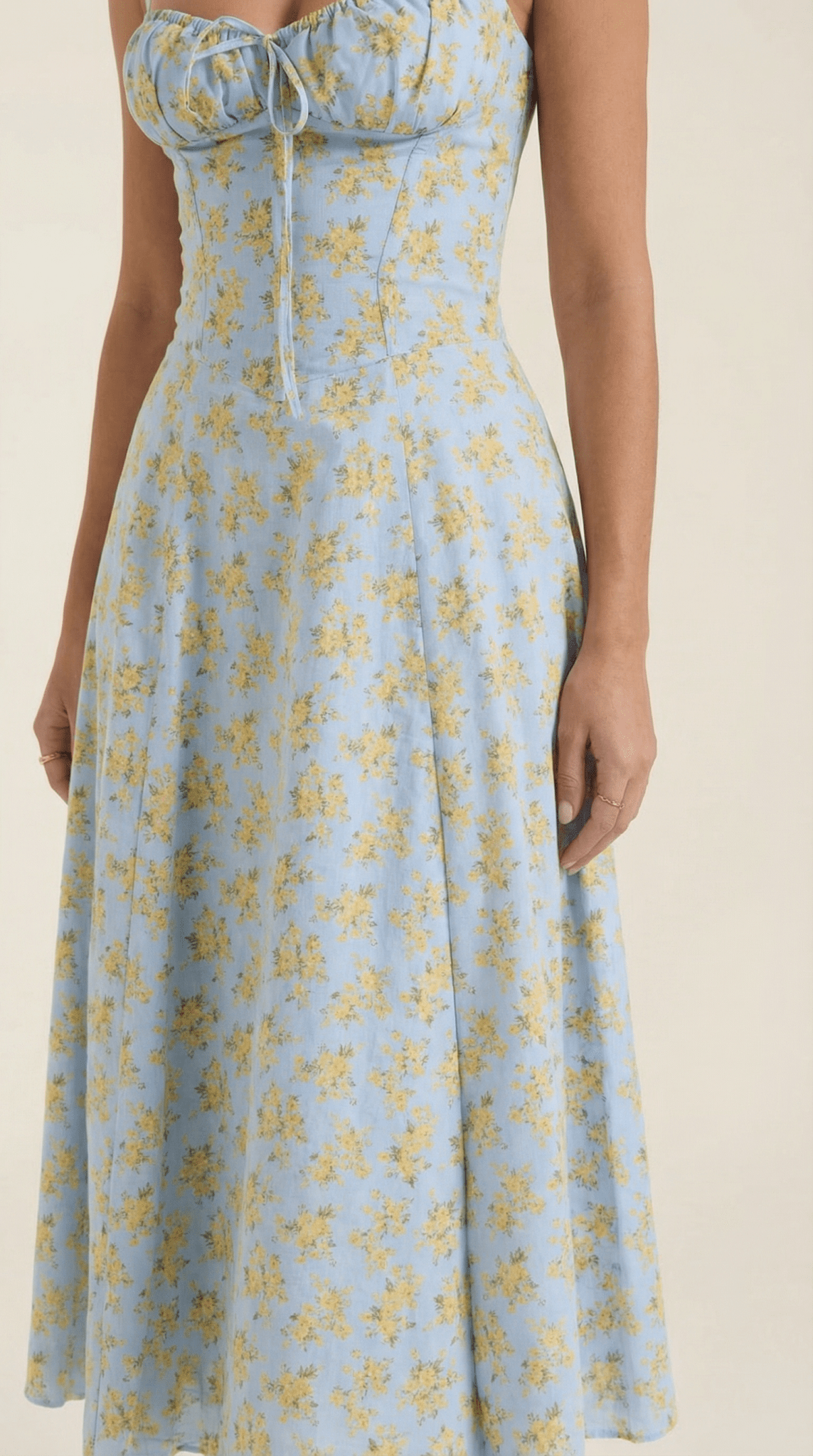 Women Midi Dress Sweetheart Neckline Lace-Up Front Detail