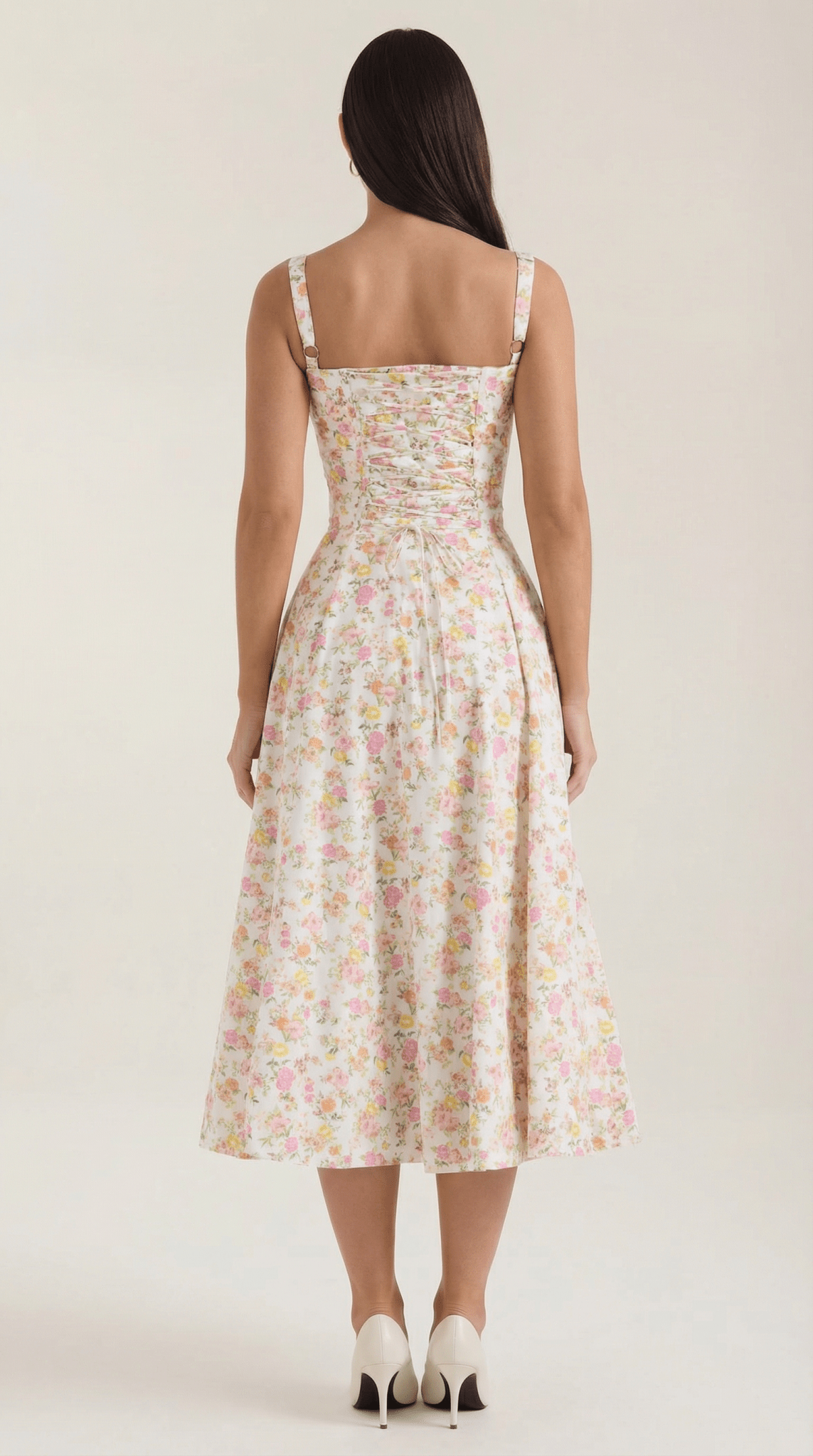 Women Midi Dress Sweetheart Neckline Lace-Up Front Detail