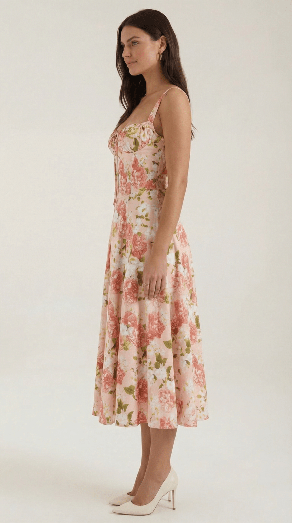 Women Midi Dress Sweetheart Neckline Lace-Up Front Detail
