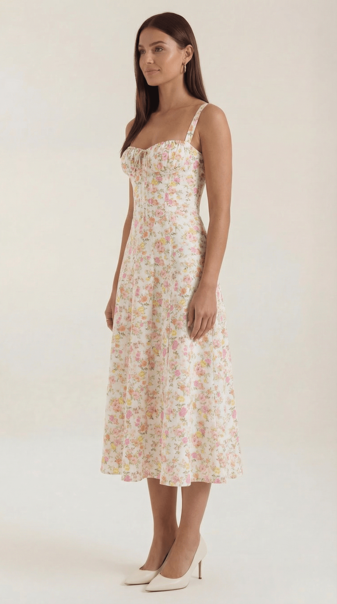 Women Midi Dress Sweetheart Neckline Lace-Up Front Detail