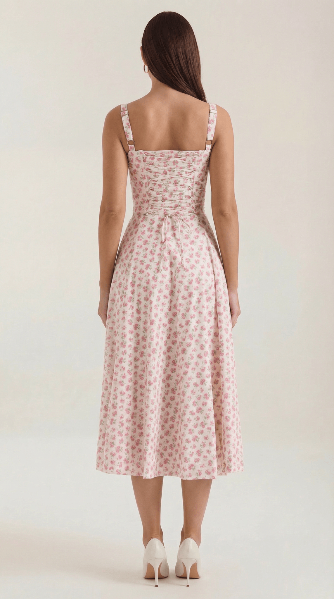 Women Midi Dress Sweetheart Neckline Lace-Up Front Detail