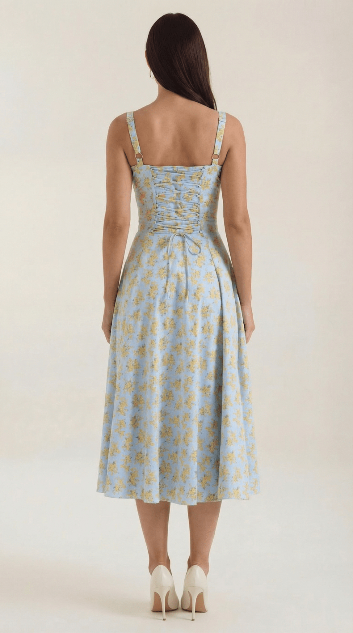 Women Midi Dress Sweetheart Neckline Lace-Up Front Detail