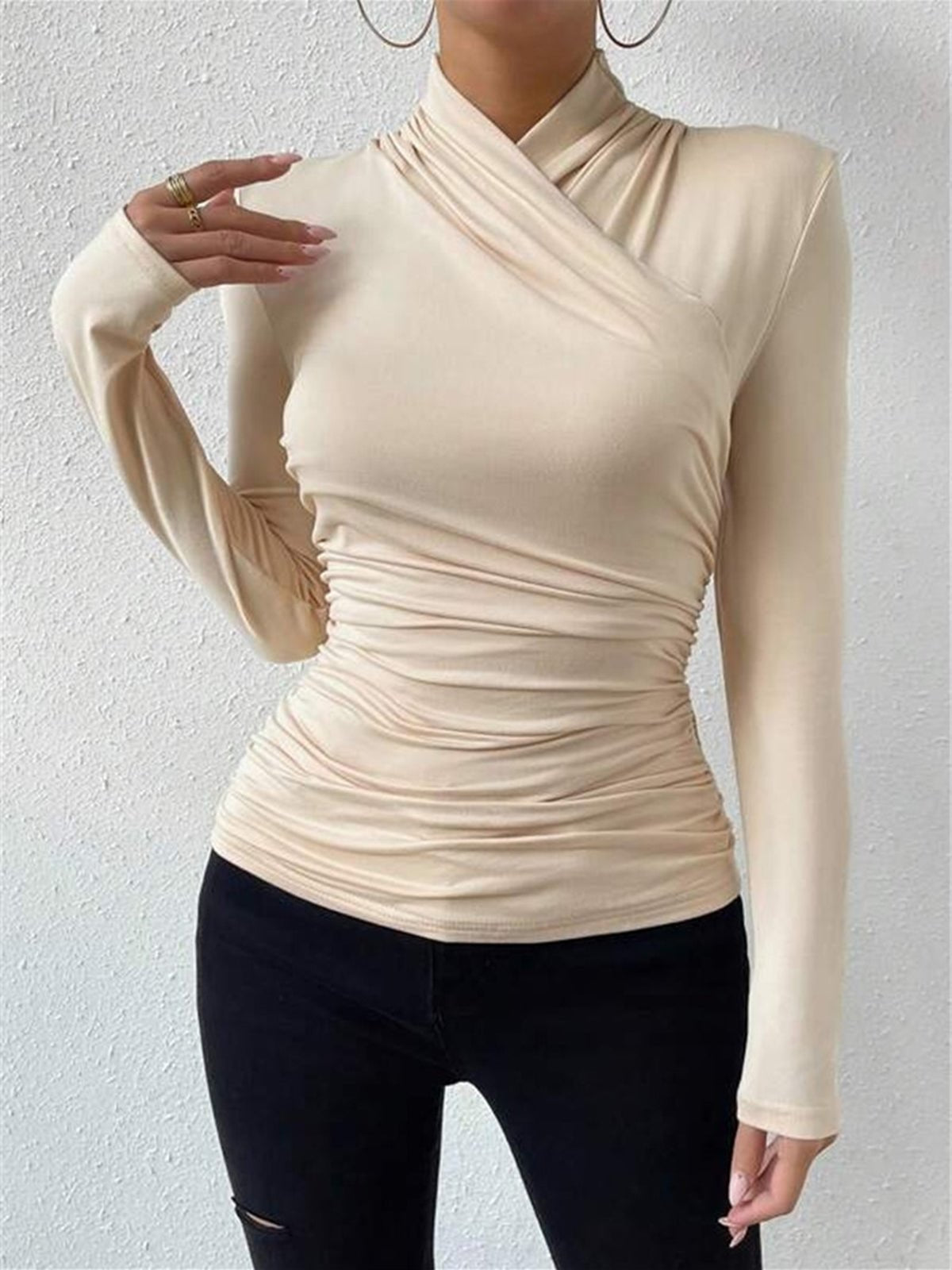 Women Top Slim Fit Long Sleeve Crossover Front Detail
