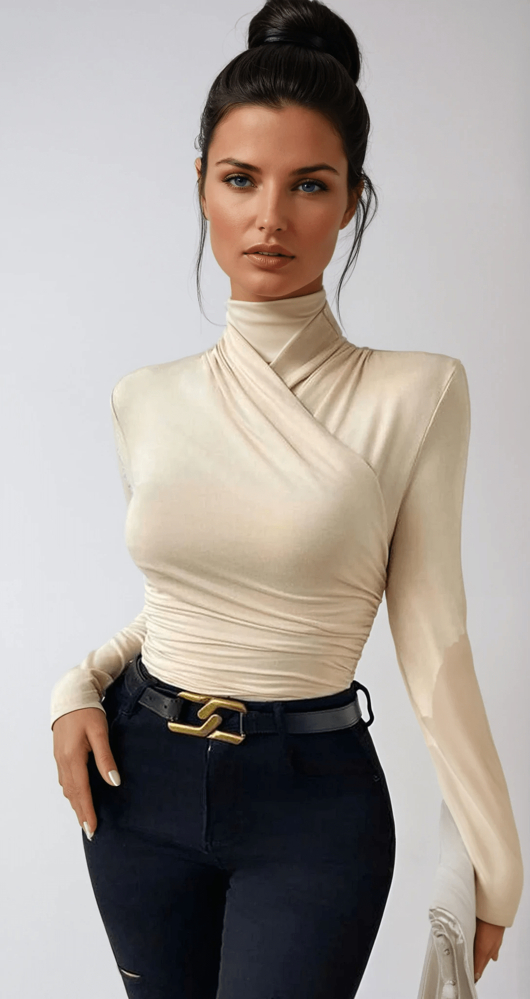 Women Top Slim Fit Long Sleeve Crossover Front Detail