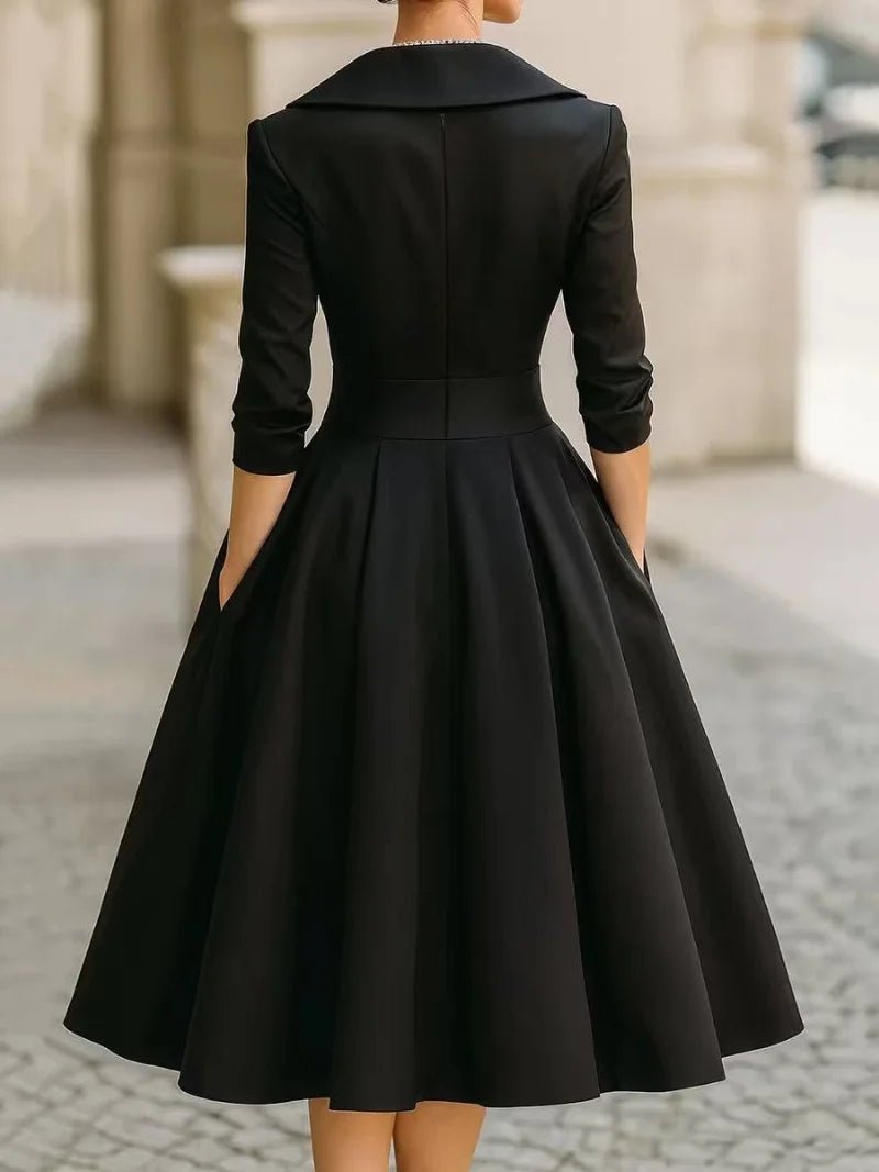 Women's A-Line Dress — Lapel Neckline Cross Pleated Waist