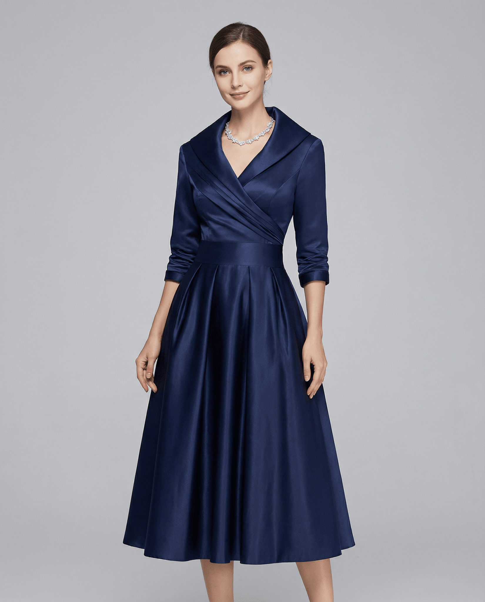 Women's A-Line Dress — Lapel Neckline Cross Pleated Waist