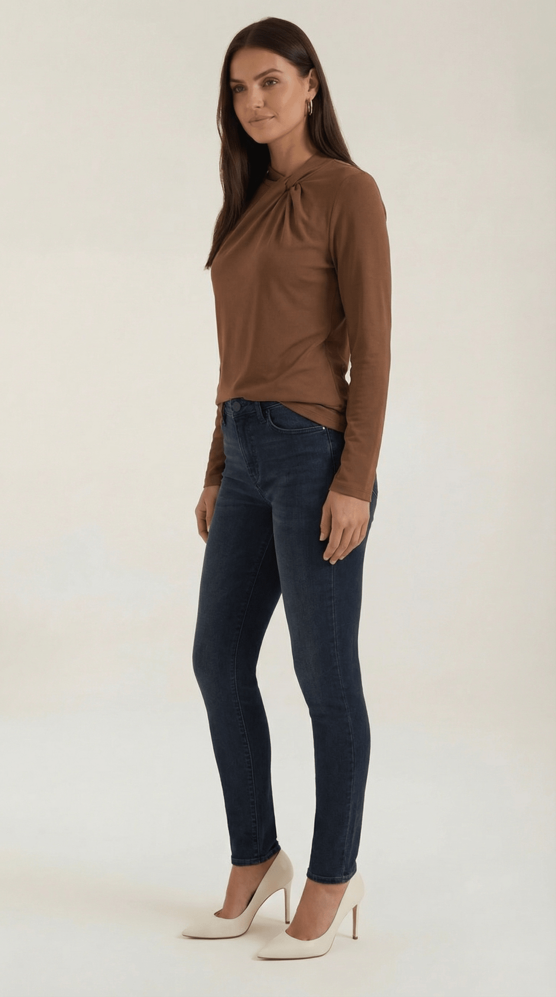 Women's Blouse — Long Sleeve Stand-Up Collar Regular Fit