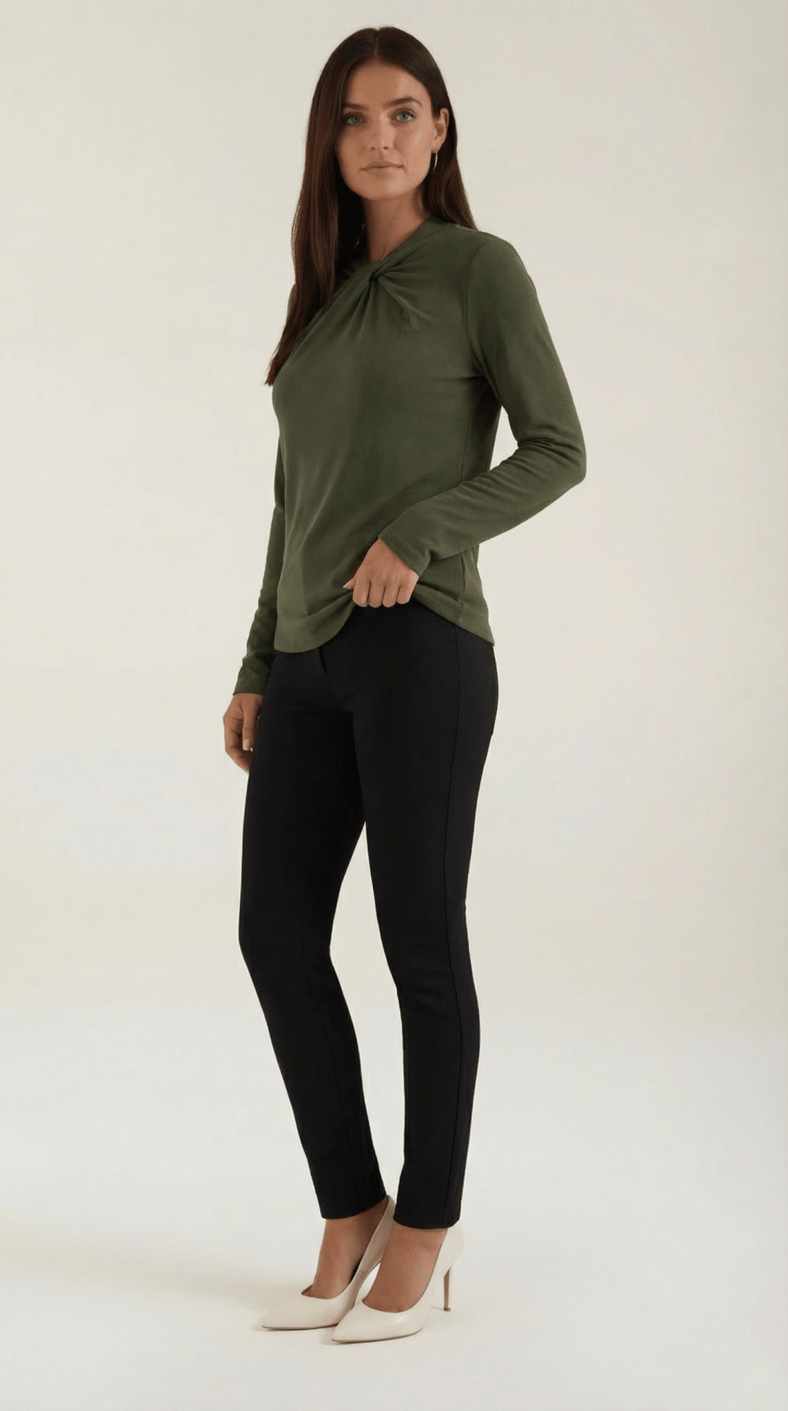 Women's Blouse — Long Sleeve Stand-Up Collar Regular Fit