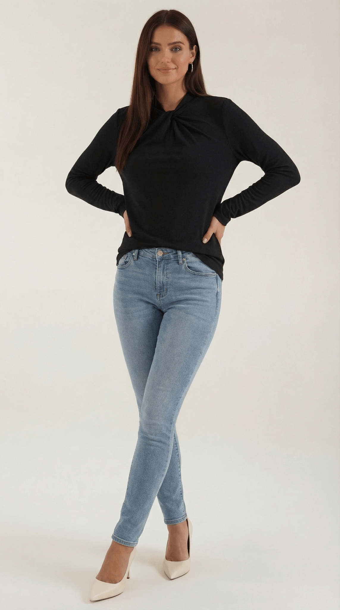 Women's Blouse — Long Sleeve Stand-Up Collar Regular Fit