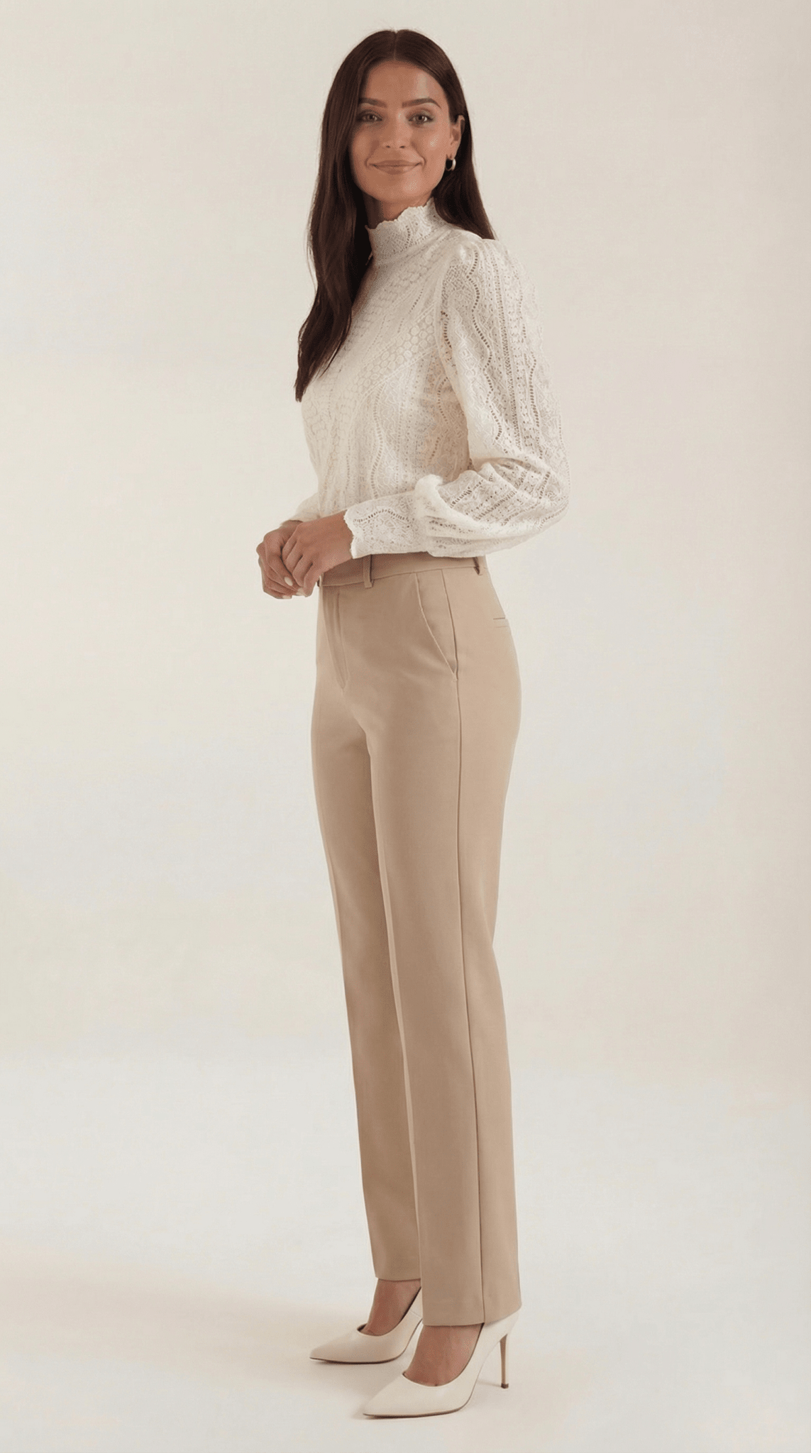 Women's Blouse — Long Sleeve Stand-Up High Collar Neckline