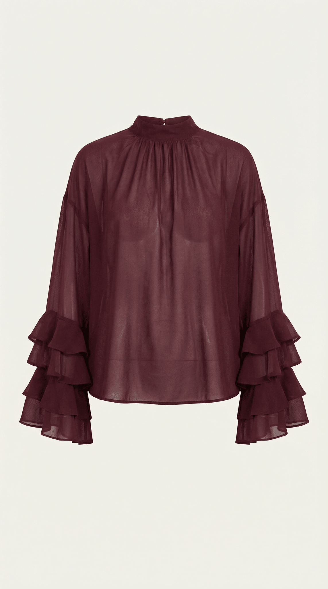 Women's Blouse — Raised Turtleneck Collar Pull-On Design
