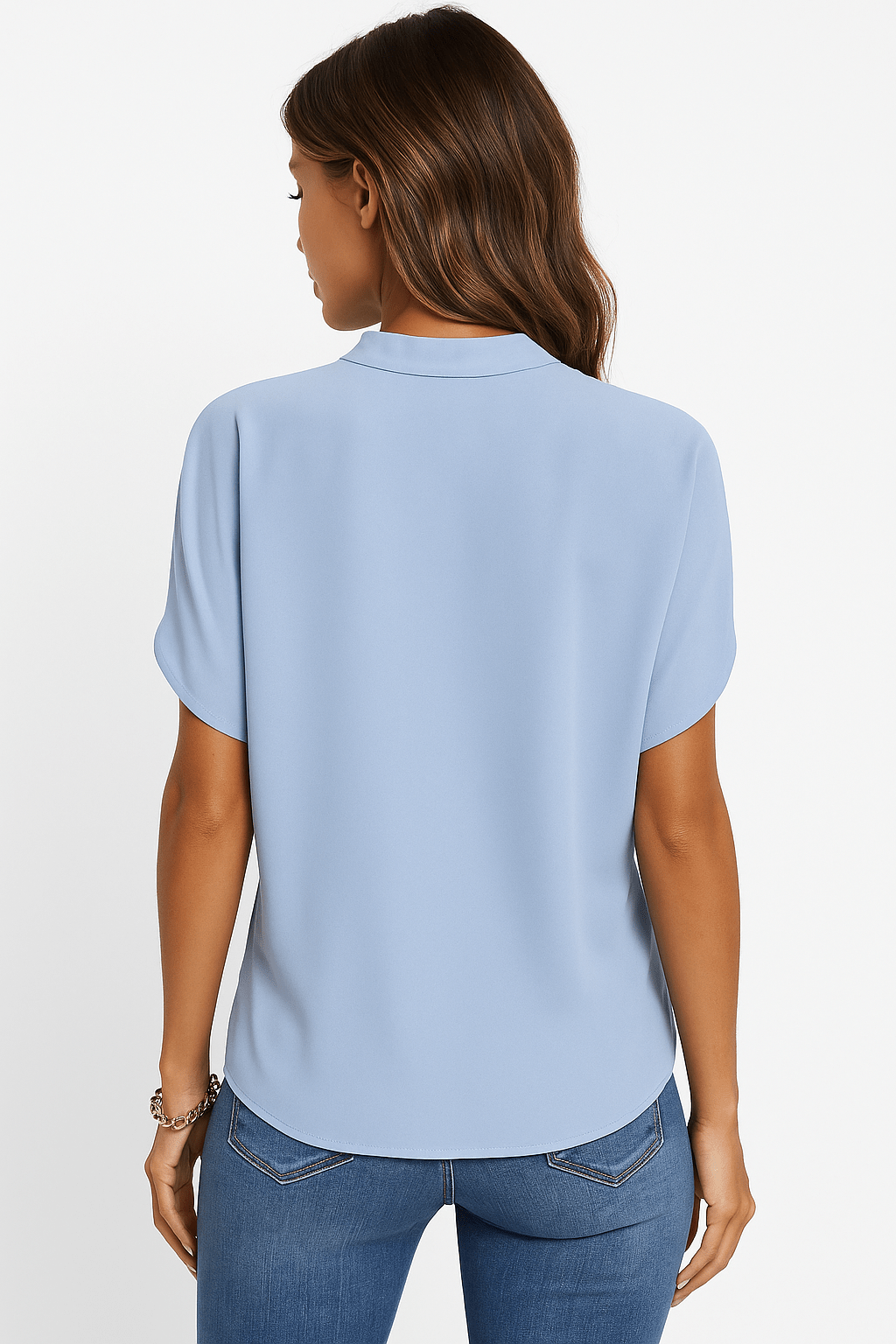 Women's Blouse — V-Neck Mandarin Collar Neckline Detail