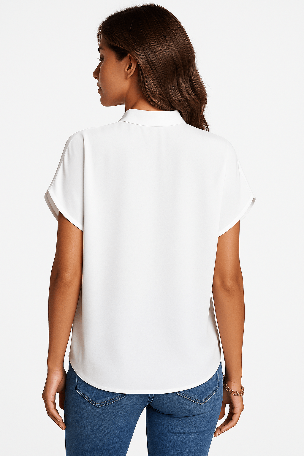Women's Blouse — V-Neck Mandarin Collar Neckline Detail