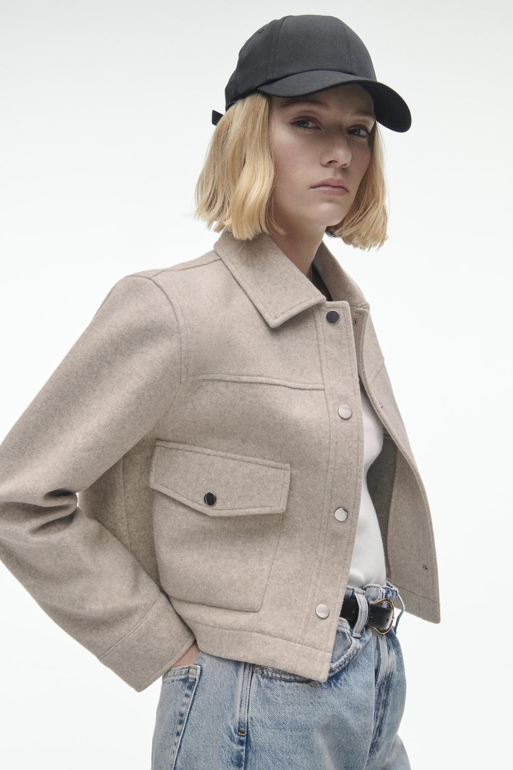 Women's Cropped Jacket — Fitted Classic Collar Flap Pockets
