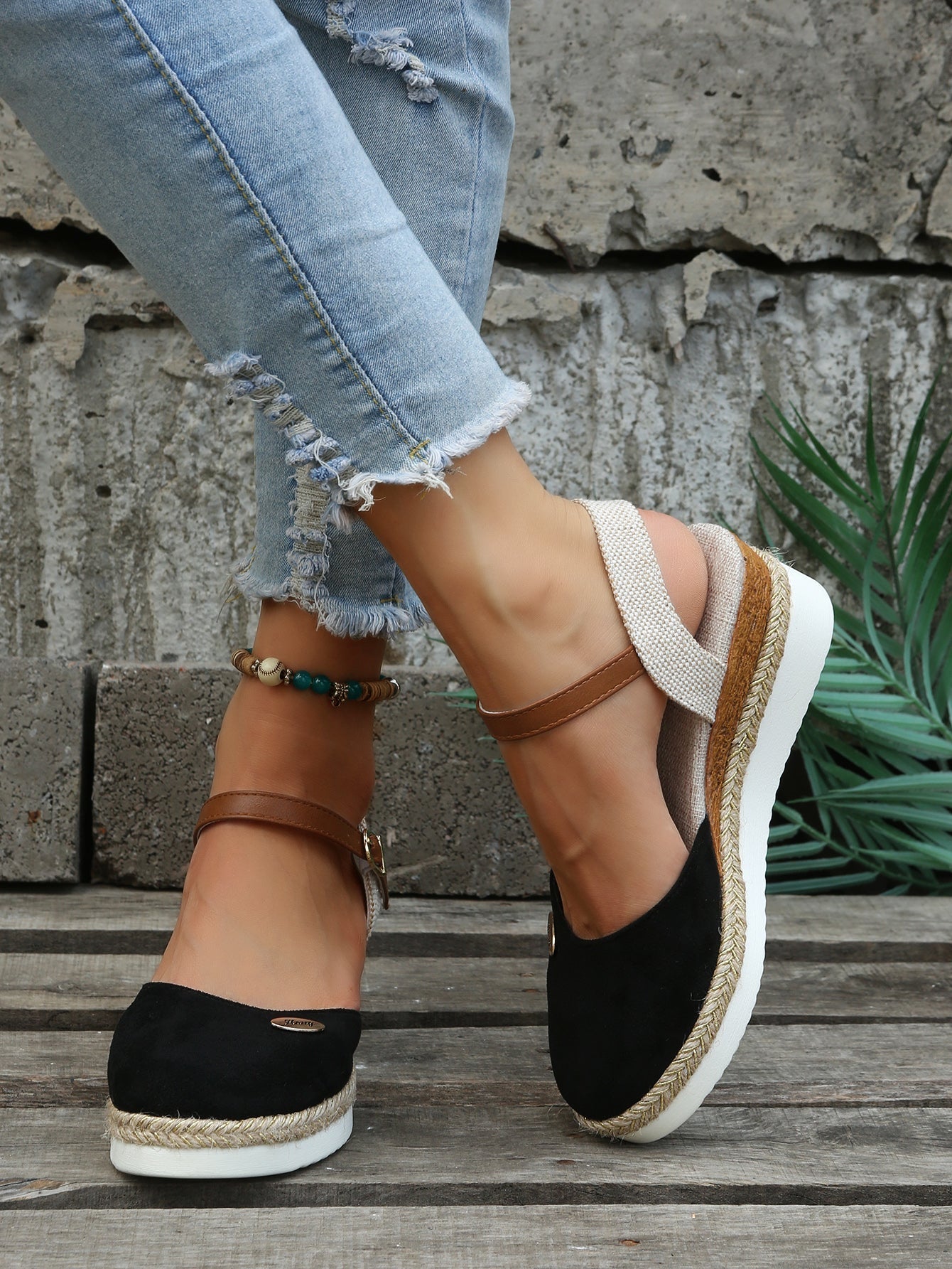 Women's Espadrille Sandals — Rounded Toe Ankle Strap Design