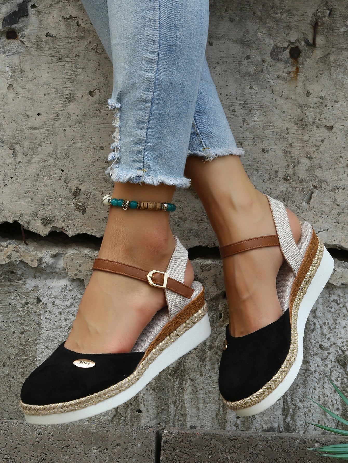 Women's Espadrille Sandals — Rounded Toe Ankle Strap Design