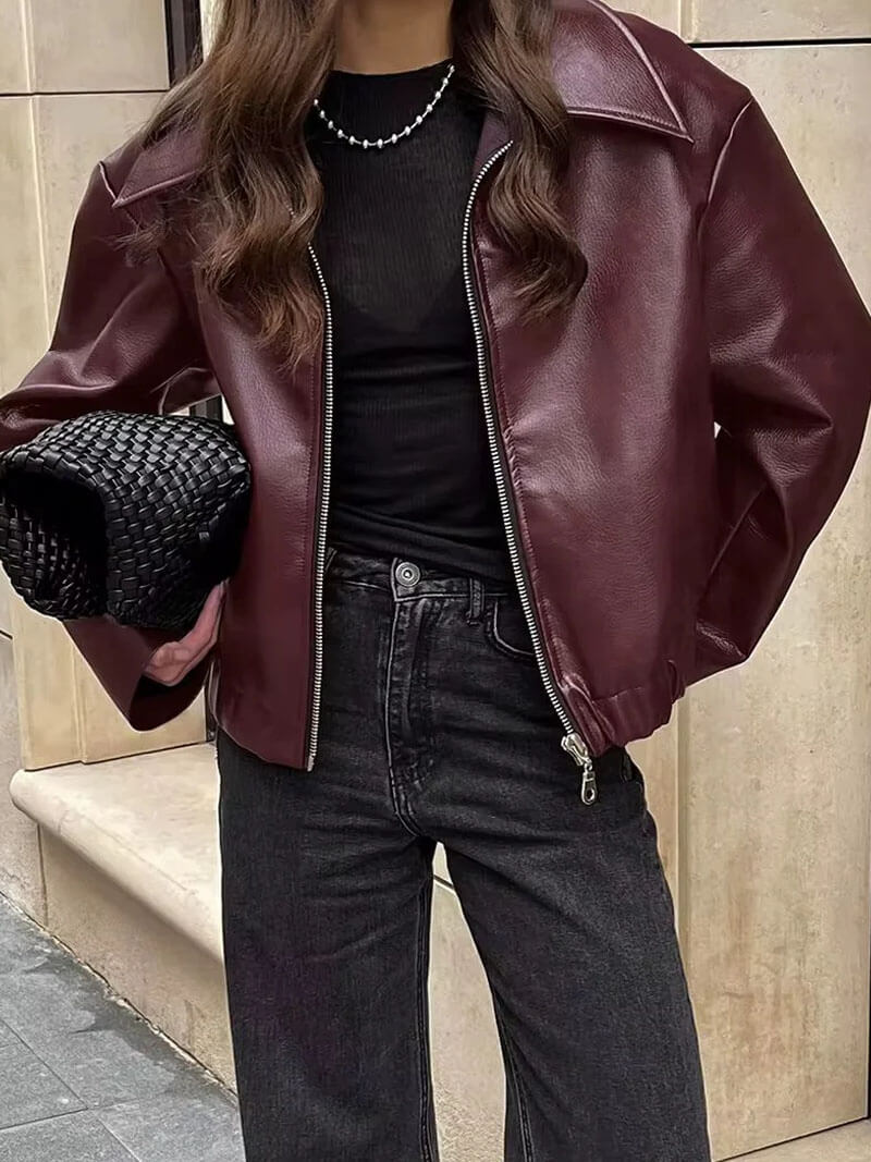 Women's Jacket — Front Zipper Closure Collared Neckline