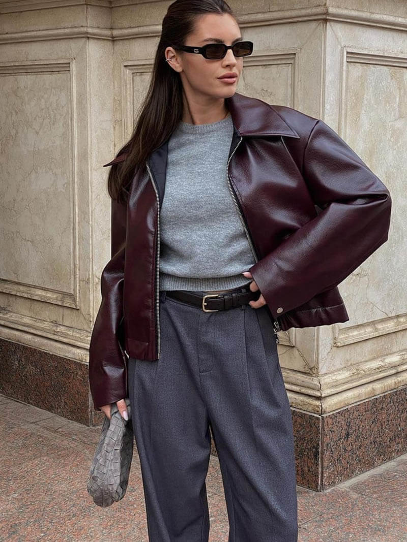 Women's Jacket — Front Zipper Closure Collared Neckline