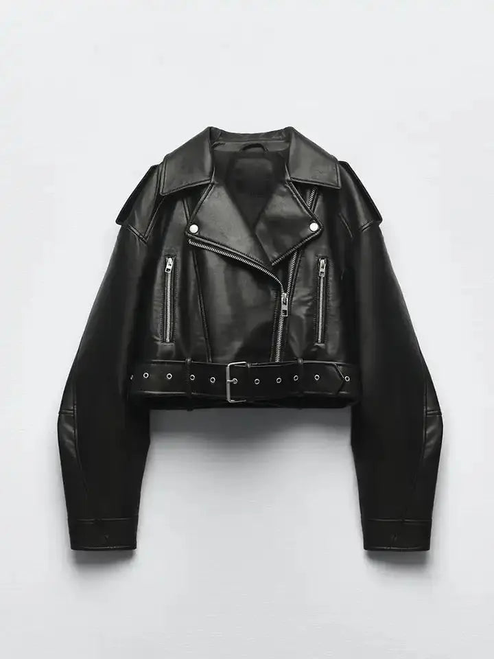Women's Jacket — Oversized Fit Cropped Length Belted Closure