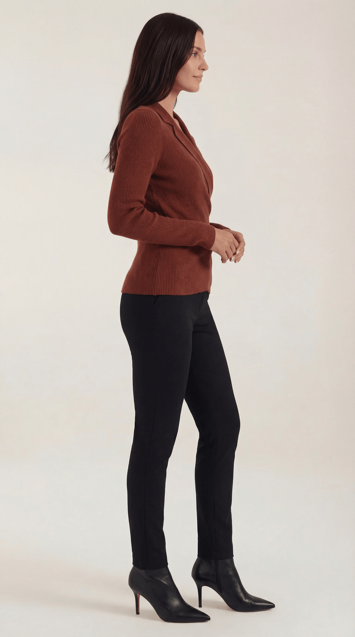 Women's Jumper — Close Fit Wrap Neckline Collar Design