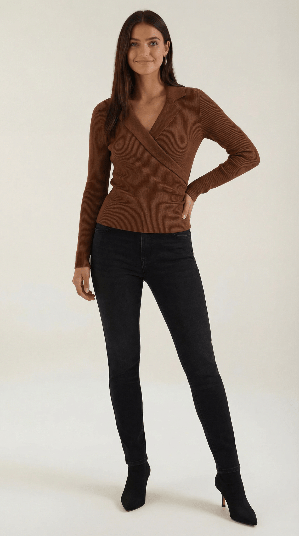 Women's Jumper — Close Fit Wrap Neckline Collar Design