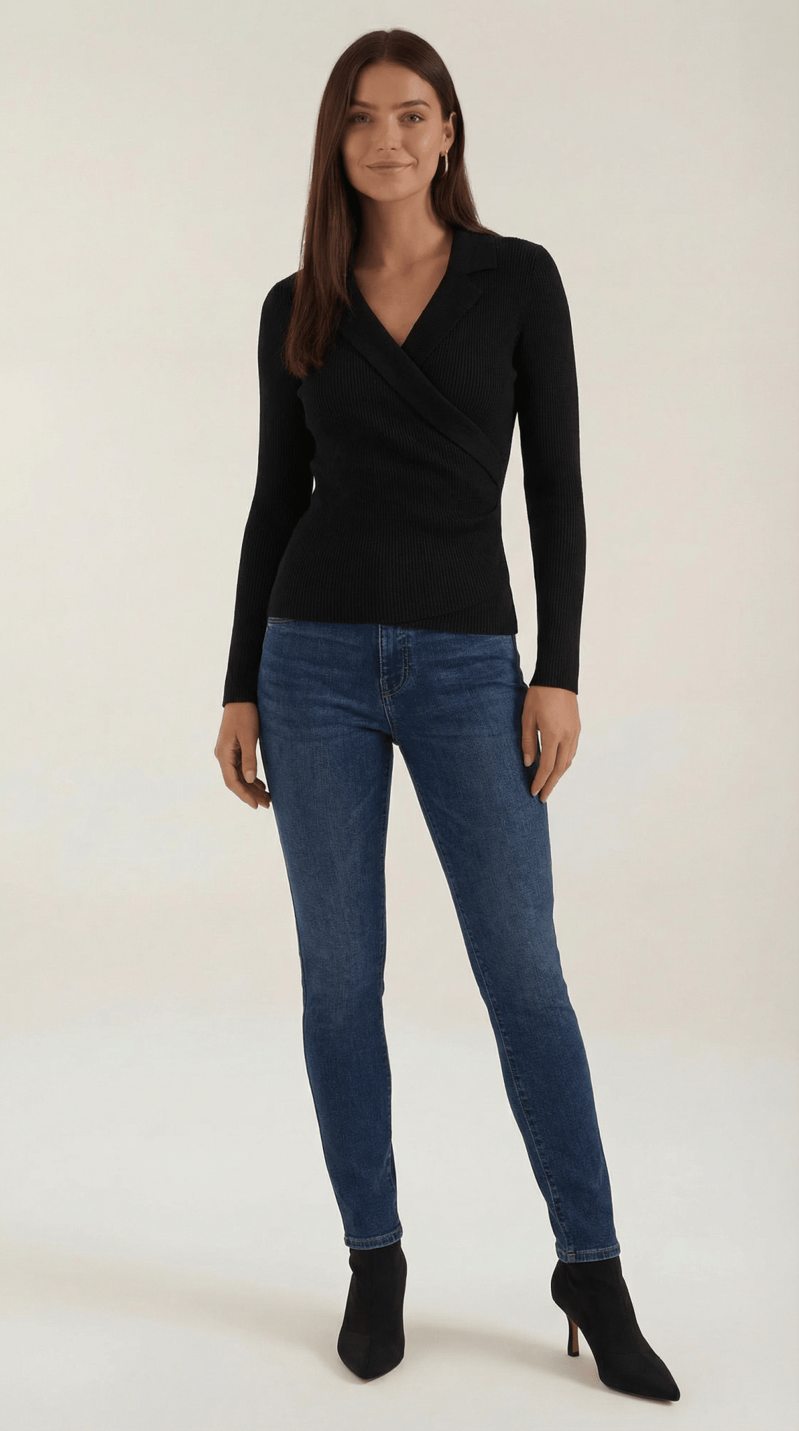 Women's Jumper — Close Fit Wrap Neckline Collar Design
