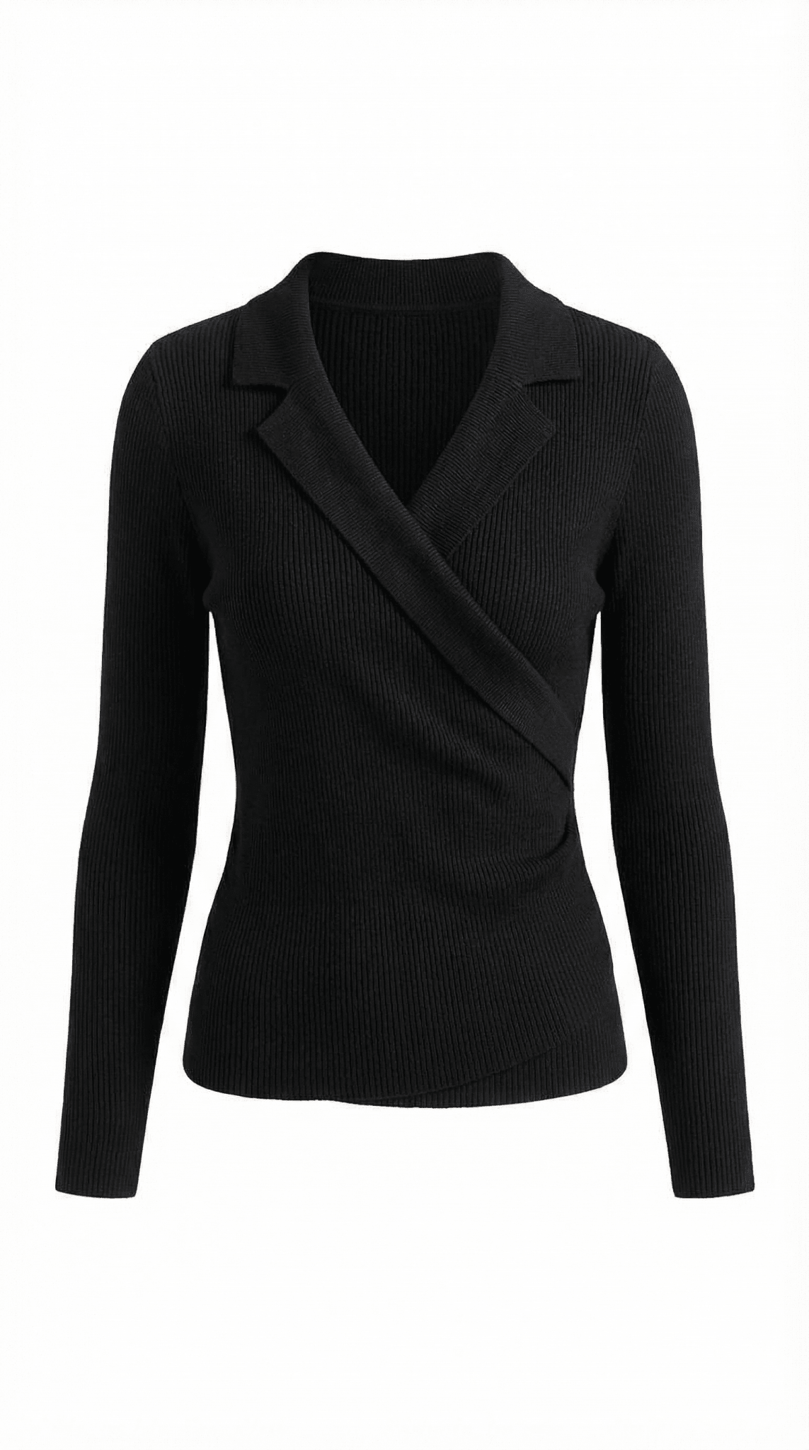 Women's Jumper — Close Fit Wrap Neckline Collar Design