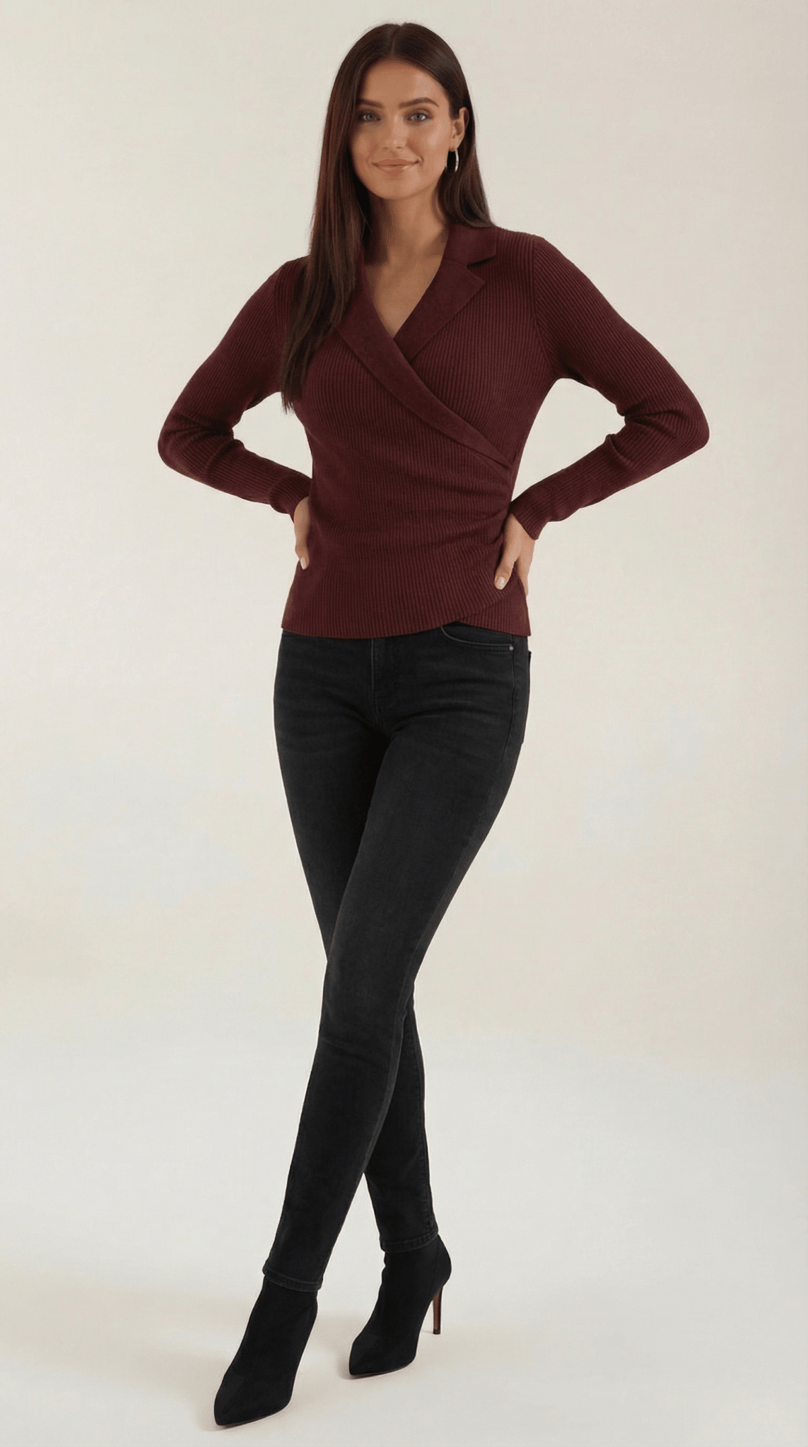 Women's Jumper — Close Fit Wrap Neckline Collar Design