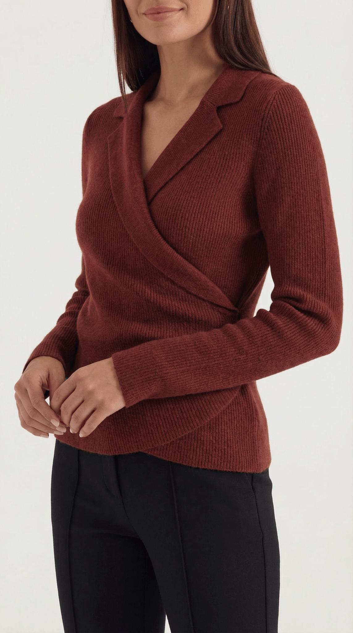 Women's Jumper — Close Fit Wrap Neckline Collar Design