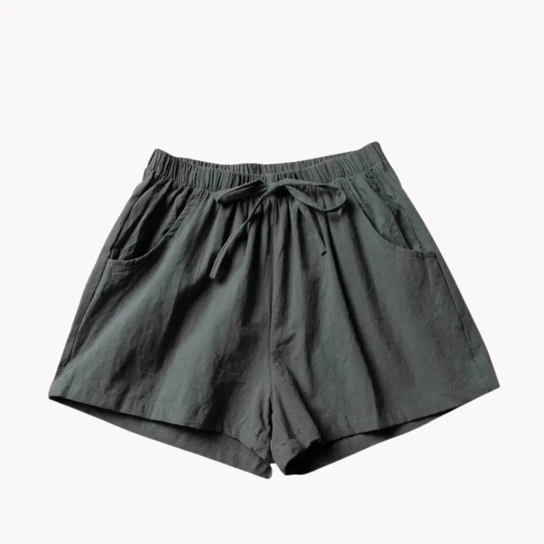 Women's Linen High Waist Shorts - Drawstring Closure Relaxed Fit
