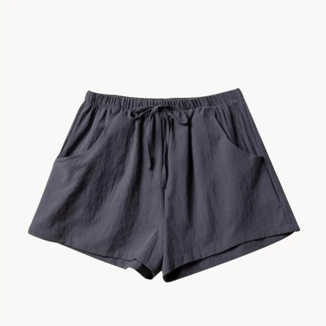 Women's Linen High Waist Shorts - Drawstring Closure Relaxed Fit