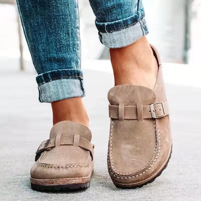 Women's Loafers — Slip-On Buckle Detail Closed Toe Low Profile