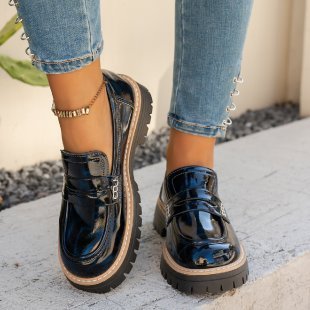 Women's Loafers — Slip-On Thick Sole Tread Outsole Design