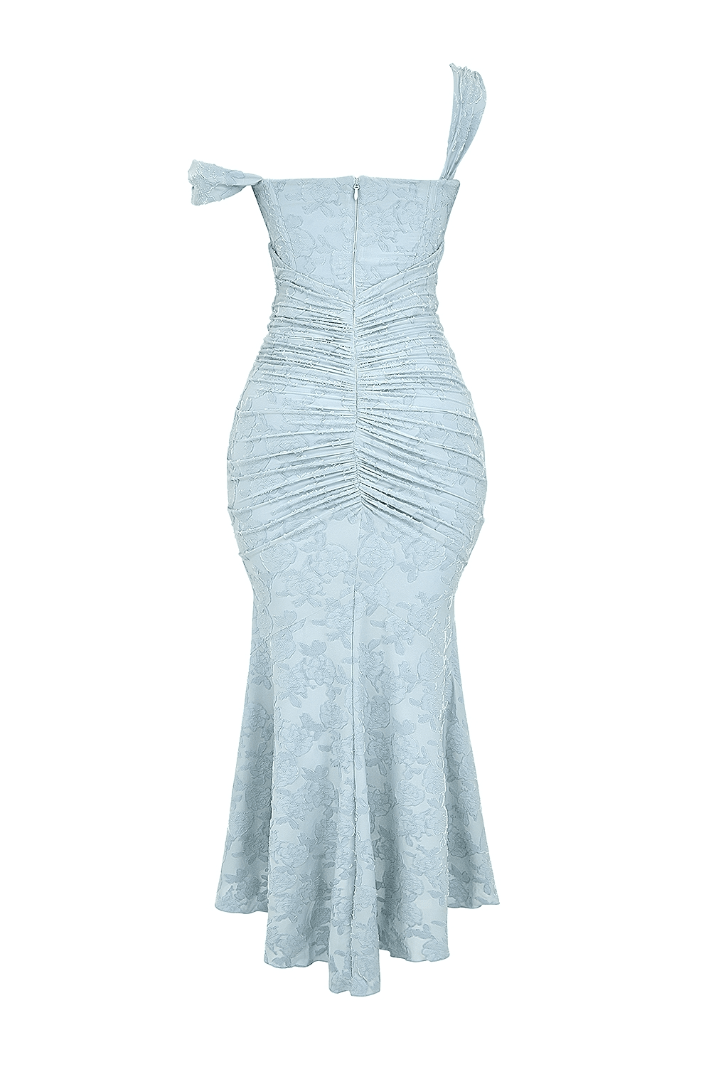 Women's Maxi Dress — Fitted Bodice Ruched Waist High-Low Hem