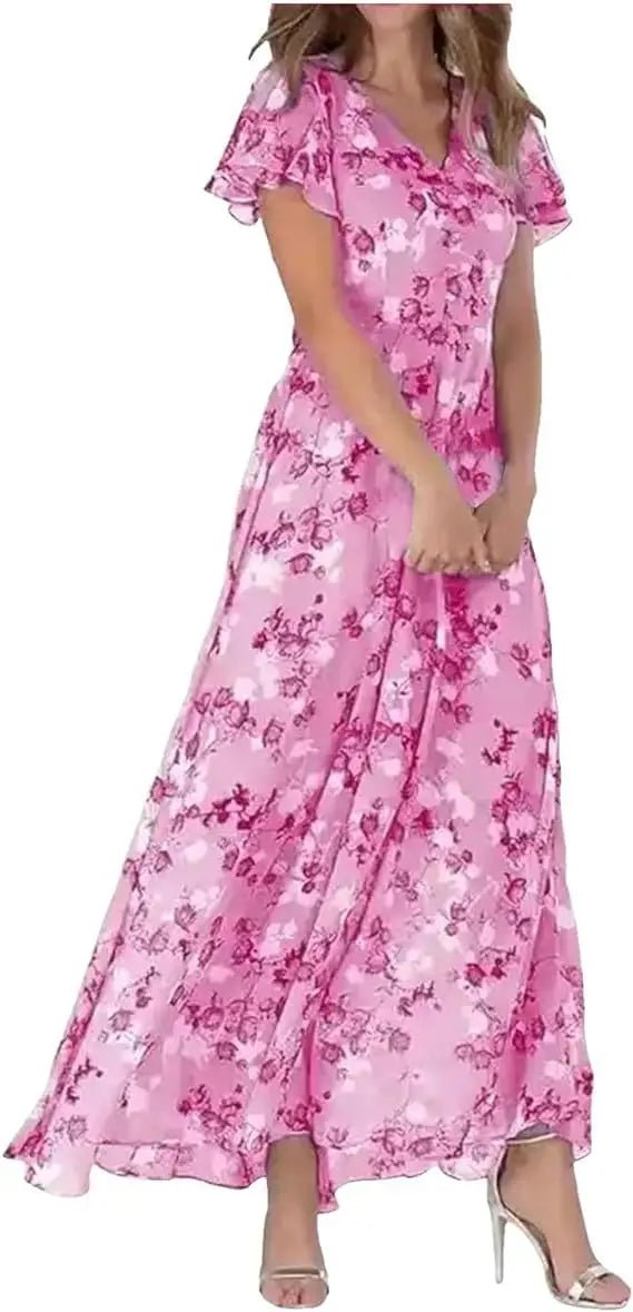 Women's Maxi Dress — One-Shoulder Neckline Bow Detail Design