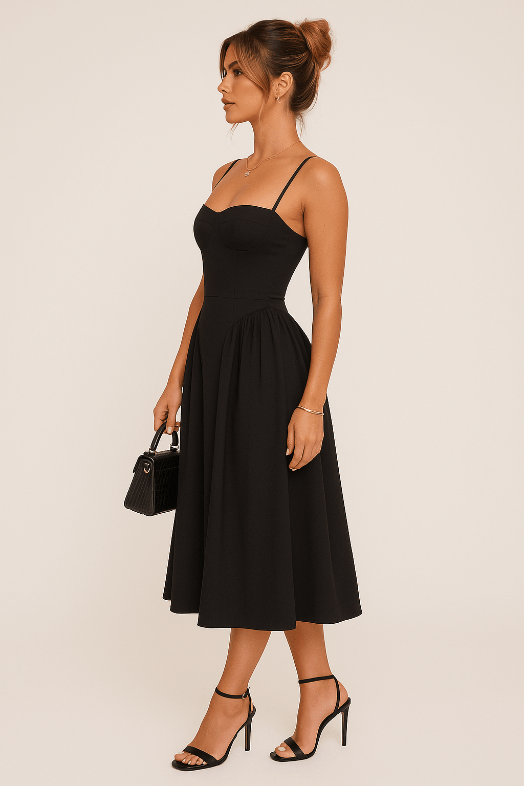 Women's Maxi Dress — Pleated Skater Sweetheart Neckline Design