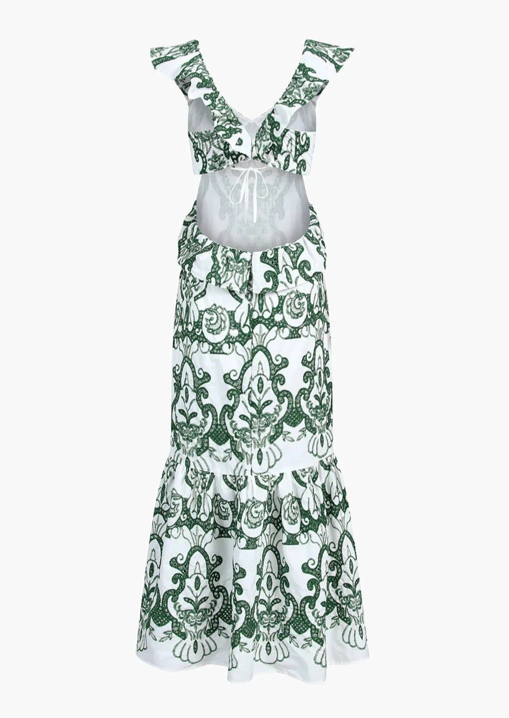 Women's Maxi Dress — Plunging Neckline Open Back Embroidered