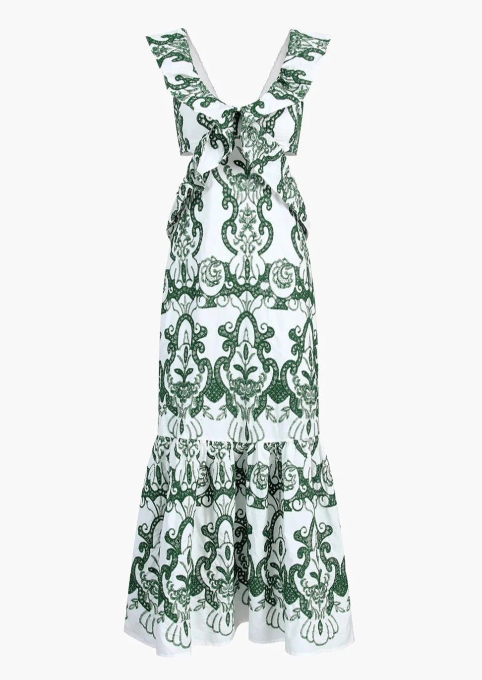Women's Maxi Dress — Plunging Neckline Open Back Embroidered
