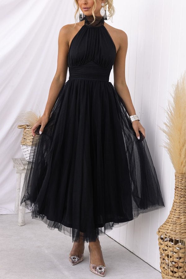 Women's Maxi Dress — Sleeveless Halter Neckline Design