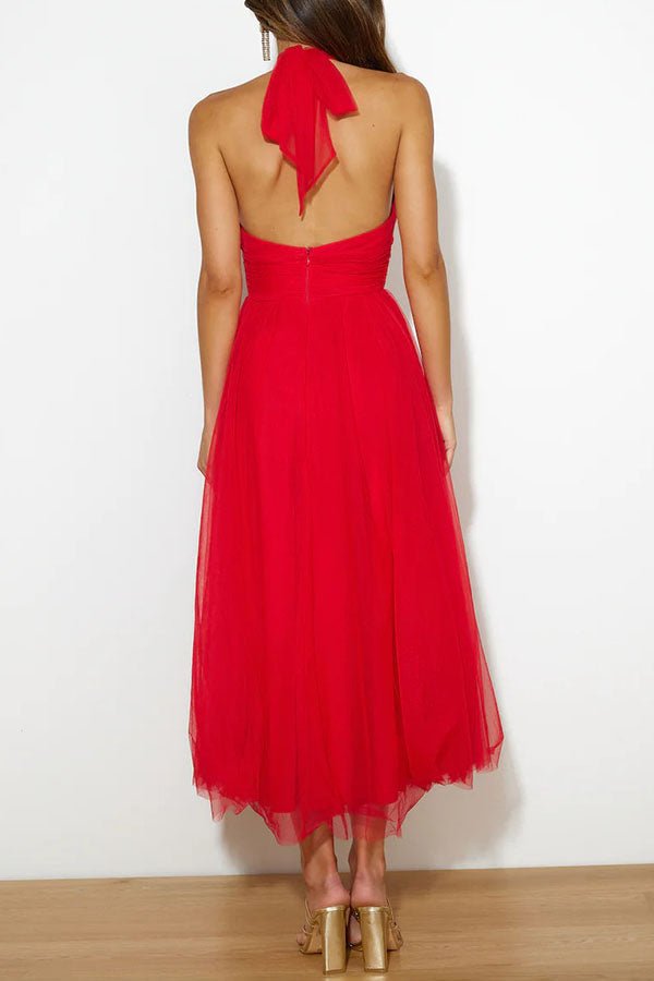 Women's Maxi Dress — Sleeveless Halter Neckline Design