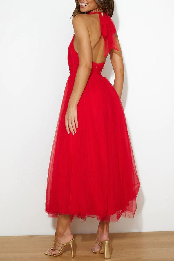 Women's Maxi Dress — Sleeveless Halter Neckline Design
